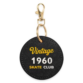 Vintage 1960 Skate Club Retro Geburtsjahr Geschenk - Runder Schlüsselanhänger - Schwarz - Vorne