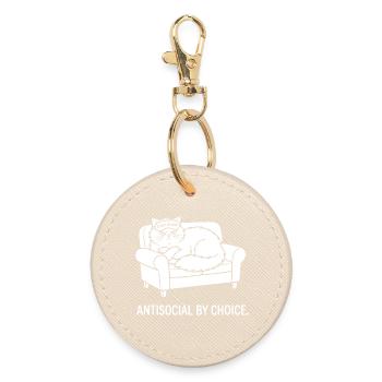 Antisocial by Choice Cat Gift - Round Keyring - oyster - Front
