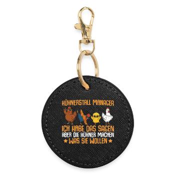 Farmer Chicken Coop Manager Chickens - Round Keyring - black - Front