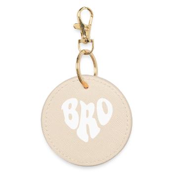 Bro (Brother) Retro Heart – Anpassbare Farbe - Runder Schlüsselanhänger - Auster - Vorne