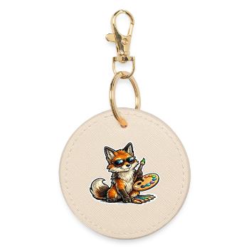 Frecher Fuchs Maler mit Palette - Runder Schlüsselanhänger - Auster - Vorne
