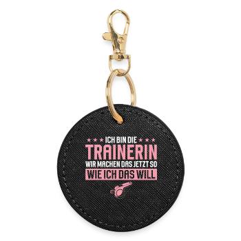 Trainerin Lustiges Geschenk Sport Fitness Spruch - Runder Schlüsselanhänger - Schwarz - Vorne