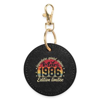 März 1986 40 Jahre Geburtstagsgeschenk März 1986 - Runder Schlüsselanhänger - Schwarz - Vorne