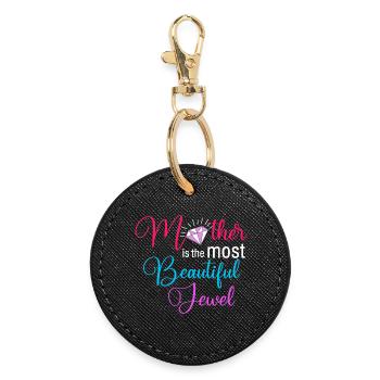 Mother Is The Most Beautiful Jewel Floral Diamond  - Round Keyring - black - Front