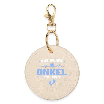 Ich werde Onkel 2027 - Baby Ankündigung Geschenk - Runder Schlüsselanhänger - Auster - Vorne