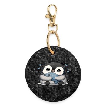 Cuddly Penguin with Fish - Round Keyring - black - Front