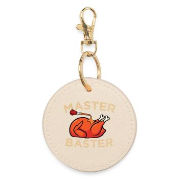 Master Baster Funny BBQ Turkey Cooking Graphic - Round Keyring - oyster - Front