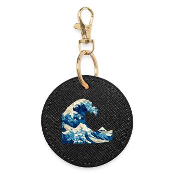 Vague d’origami Art japonais Hokusai Fuji - Porte-clés rond - noir - Devant