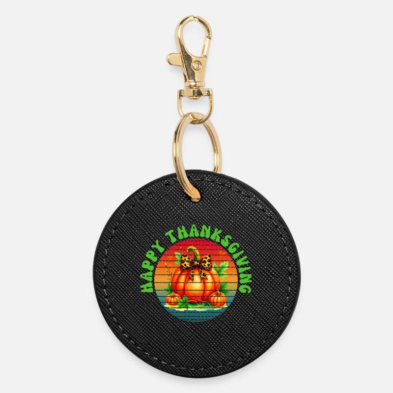 HAPPY THANKSGIVING - Round Keyring - black