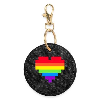 Pixel Herz Regenbogenfahne - Runder Schlüsselanhänger - Schwarz - Vorne