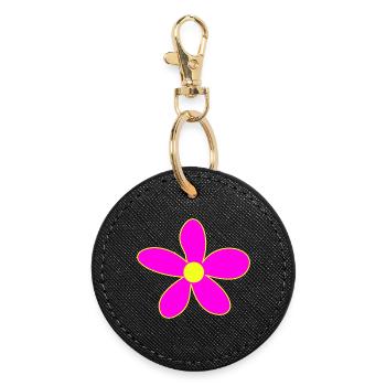 Neon Pink Blossom Magic Yellow Center - Round Keyring - black - Front
