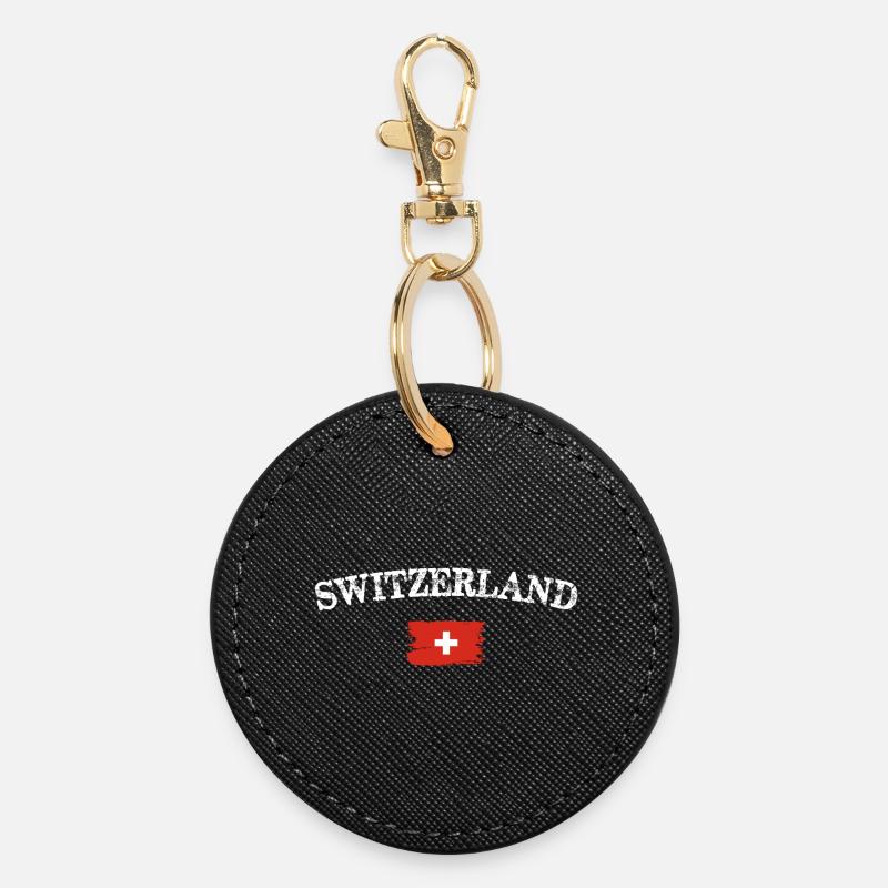 Switzerland Brush Flag Arch - Round Keyring - black