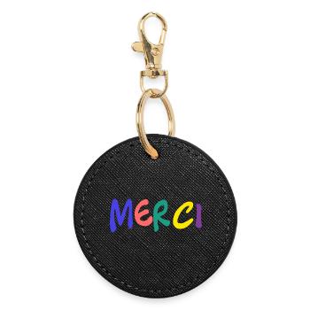 MERCI. THANKS. THANK YOU. ANNIVERSAIRE. NAISSANCE. - Porte-clés rond - noir - Devant