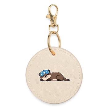 Adorable Sleeping Otter with Starry Mask - Round Keyring - oyster - Front