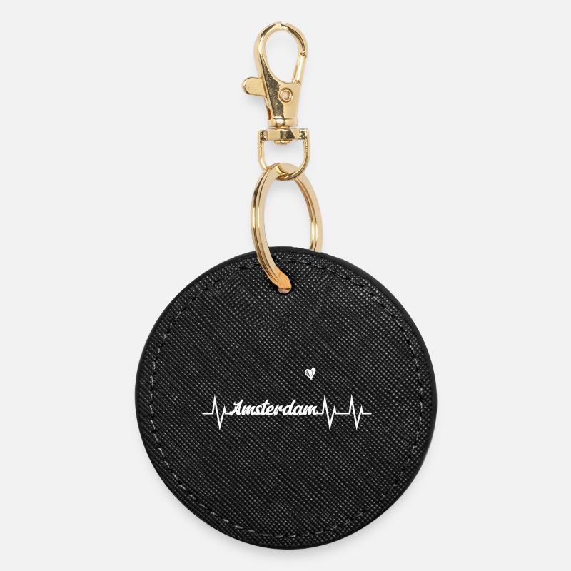 Heartbeat Amsterdam - Porte-clés rond - noir