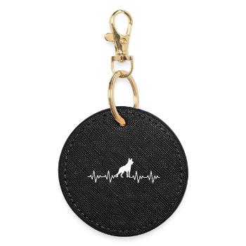 Schäferhund EKG Herzschlag - Runder Schlüsselanhänger - Schwarz - Vorne