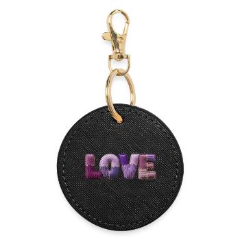 J’adore le look patchwork en tissu 3D en lettres - Porte-clés rond - noir - Devant