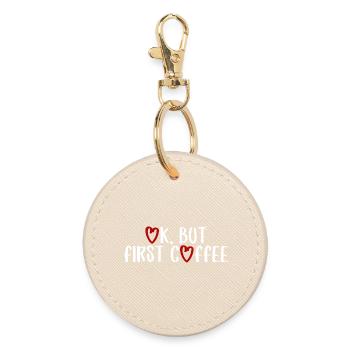 ok first coffee coffee saying font breakfast - Round Keyring - oyster - Front