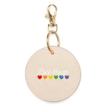 Rainbow Hearts Free Hugs LGBT lgbtqi queer - Round Keyring - oyster - Front