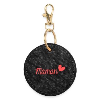 MOM. MOTHER'S DAY. HEART. HAPPY BIRTHDAY - Round Keyring - black - Front