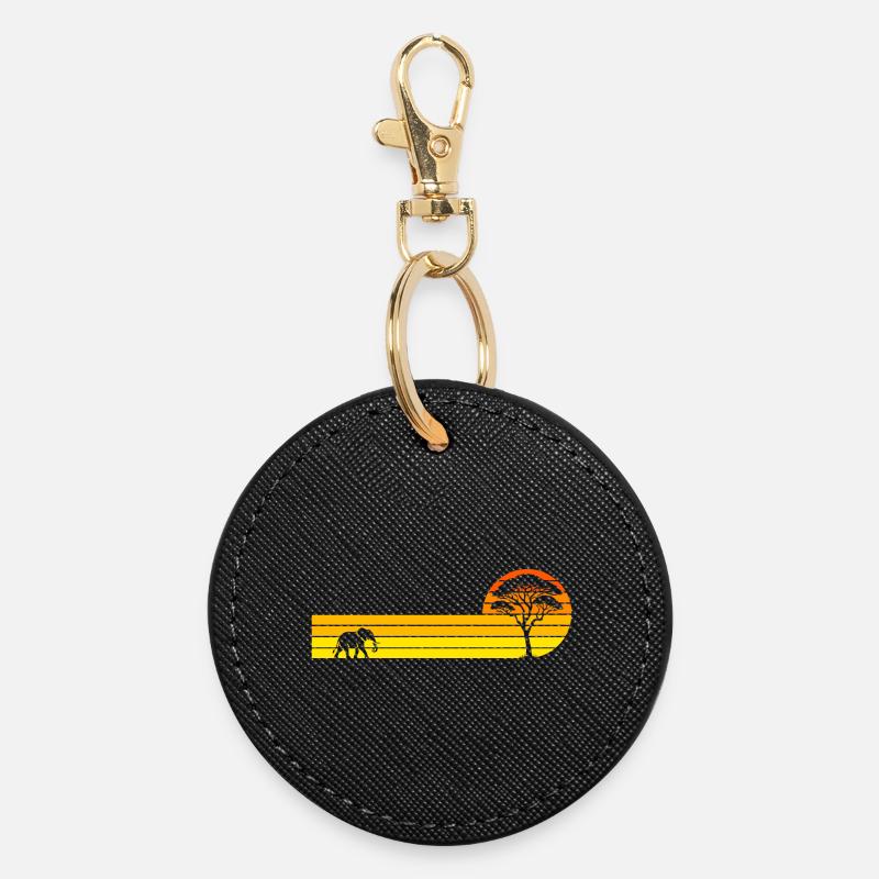 African sunset - Round Keyring - black