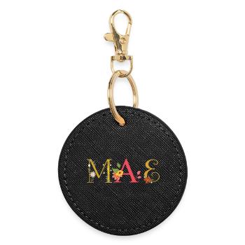 Nom MAE Décoré de Fleurs - Porte-clés rond - noir - Devant