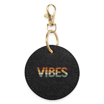 Retro Vibes – Vintage Style Lettering with Mirror - Round Keyring - black - Front