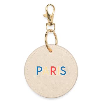Paris Color Block Typography - Round Keyring - oyster - Front