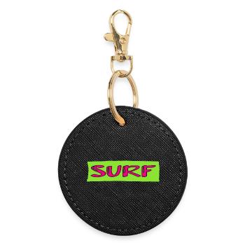 SURFEN. FISCH. STRAND. MEER. OZEAN. HUMOR. FEIERTAG - Runder Schlüsselanhänger - Schwarz - Vorne