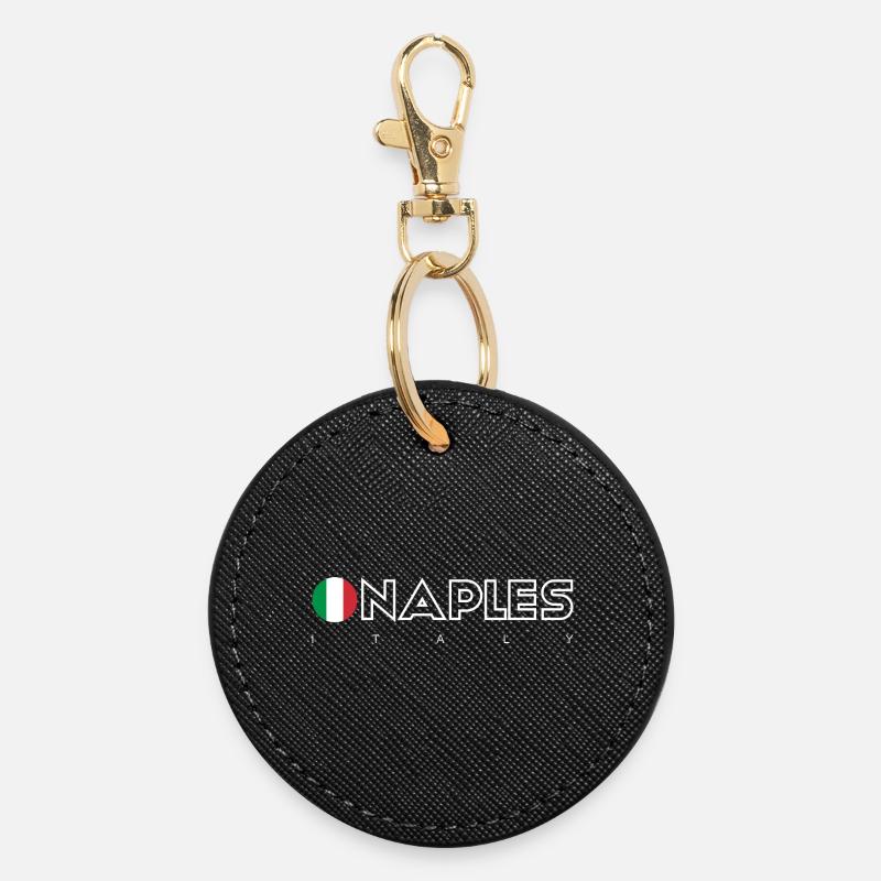 Naples Flag Circle Typography - Round Keyring - black