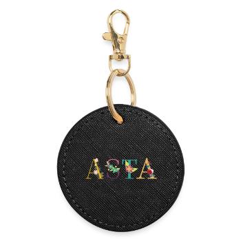 Nom ASTA décoré de fleurs - Porte-clés rond - noir - Devant