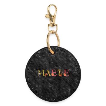 Nom MAEVE Décoré de Fleurs - Porte-clés rond - noir - Devant