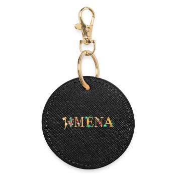 JIMENA name decorated with flowers - Round Keyring - black - Front