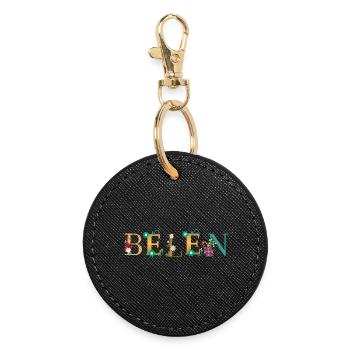 BELEN name decorated with flowers - Round Keyring - black - Front