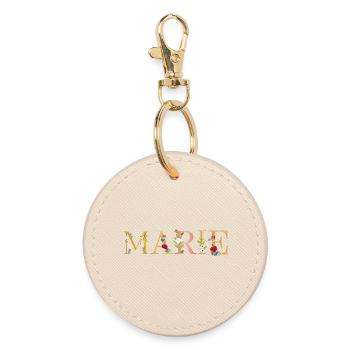 Le prénom de MARIE est décoré de fleurs - Porte-clés rond - huître - Devant
