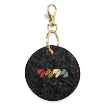 Retro Vintage Gitarre Plektrum Spieler - Runder Schlüsselanhänger - Schwarz - Vorne