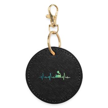 Steam Train Locomotive Heartbeat Train - Round Keyring - black - Front