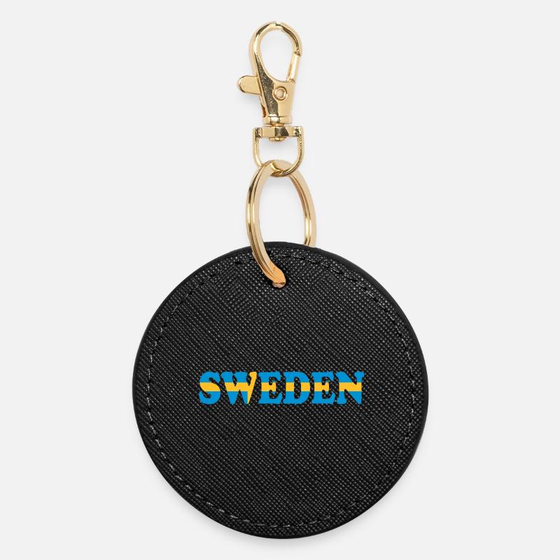 Ruotsin lippu - Pyöreä avaimenperä - musta