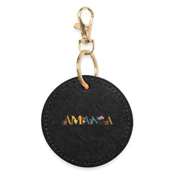 AMANDA Art du nom avec des fleurs brodées - Porte-clés rond - noir - Devant