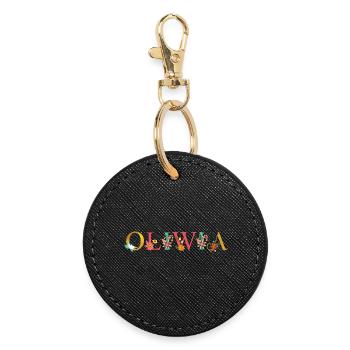 OLIWIA name decorated with flowers - Round Keyring - black - Front