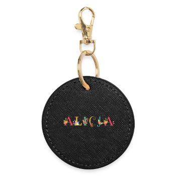 ALICJA name decorated with flowers - Round Keyring - black - Front