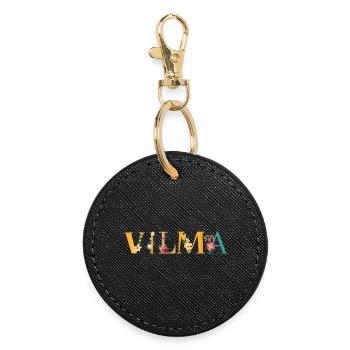 VILMA name decorated with flowers - Round Keyring - black - Front