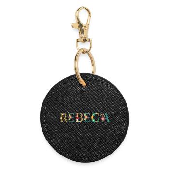 REBECA name decorated with flowers - Round Keyring - black - Front