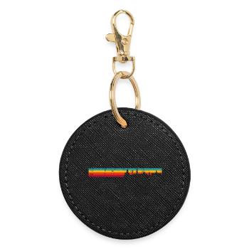 Retro Sunset Skyline Stripes - Round Keyring - black - Front