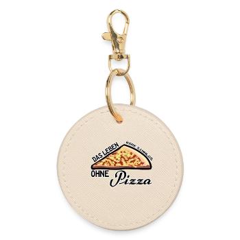 Pizza Leben Pizzeria Party Italien Geschenk Spruch - Runder Schlüsselanhänger - Auster - Vorne