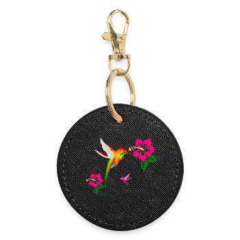 Colorful hummingbird in hibiscus duet - Round Keyring - black - Front