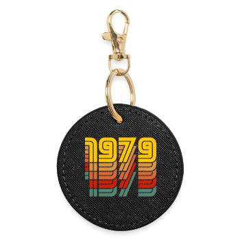 1979 Vintage farbenfroh - Runder Schlüsselanhänger - Schwarz - Vorne