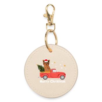 Yorkie Christmas Tree Pickup Truck - Round Keyring - oyster - Front