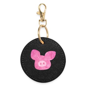 Pig Head Fur Good Luck Pink Farm Organic Nature - Round Keyring - black - Front