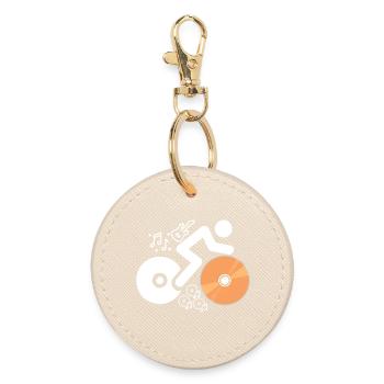 DJ Figure avec disques et notes musicales - Porte-clés rond - huître - Devant